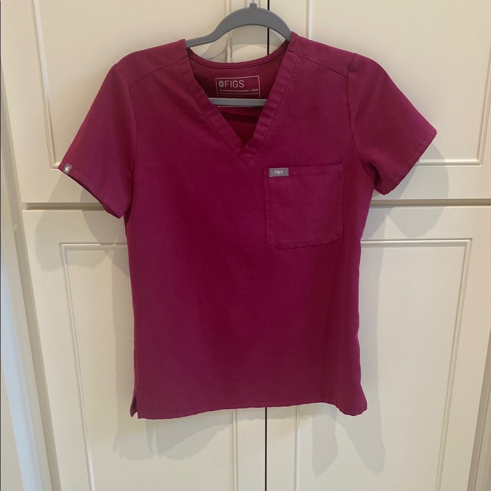 Figs Pink V-Neck Scrub Top